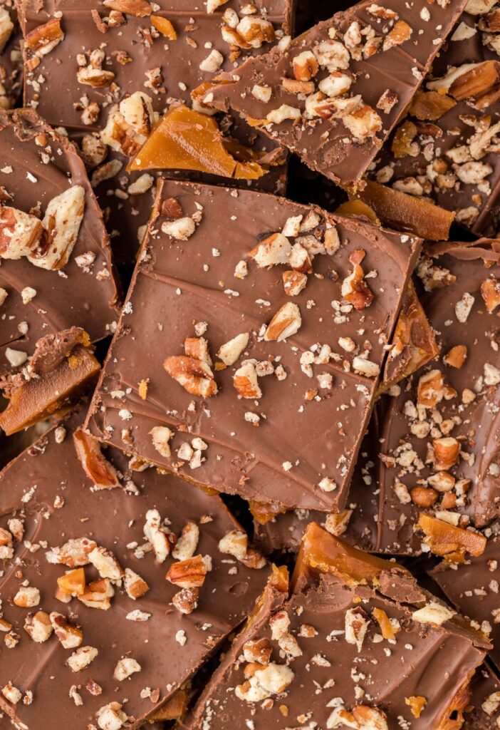 Close up of a pile of English toffee