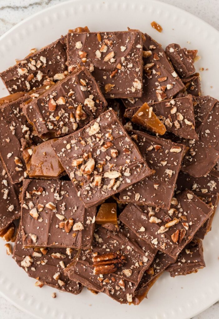 Plate of homemade English toffee