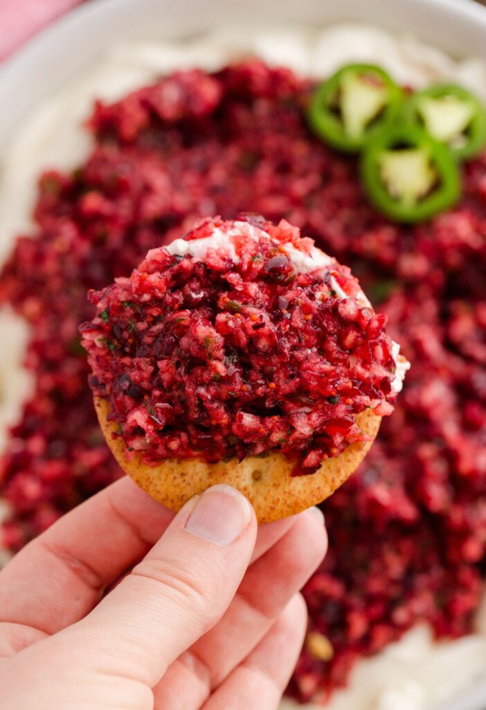 A cracker with some dip on it