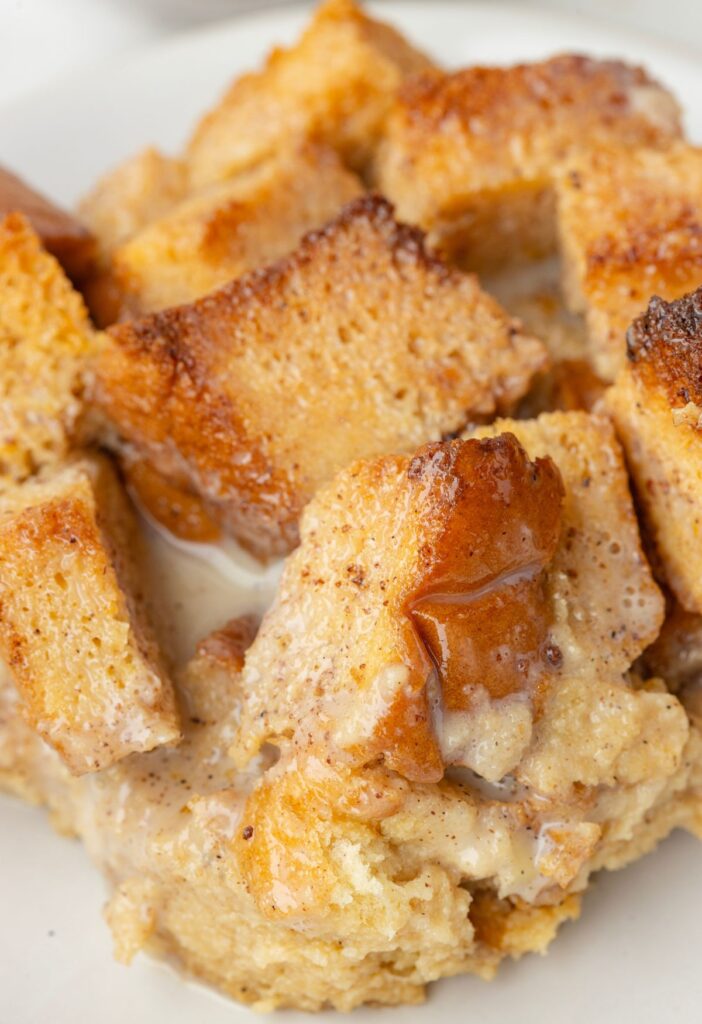 Serving of the eggnog bread pudding. 
