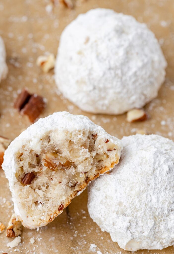 hero image for the pecan snowball cookies