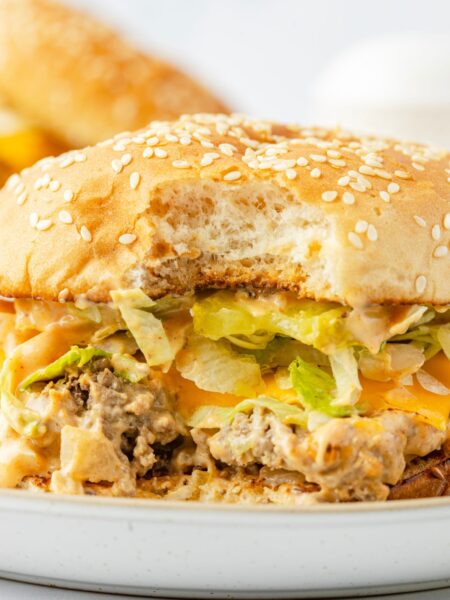 A Big Mac sloppy Joe with a bite taken out of the front.