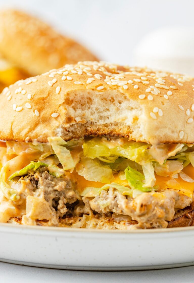 A Big Mac sloppy Joe with a bite taken out of the front.