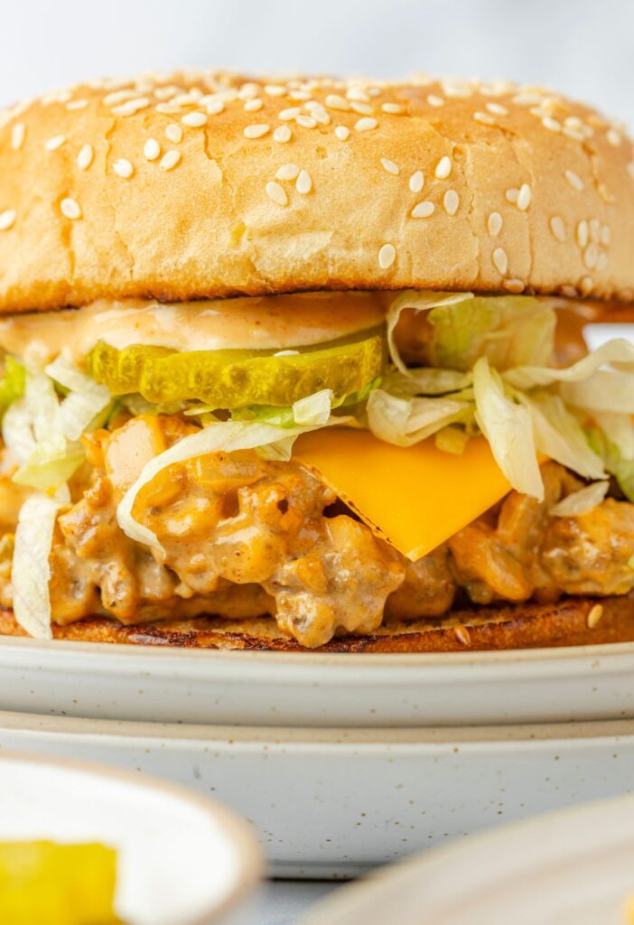 A sloppy Joe that looks like a Big Mac with secret sauce.