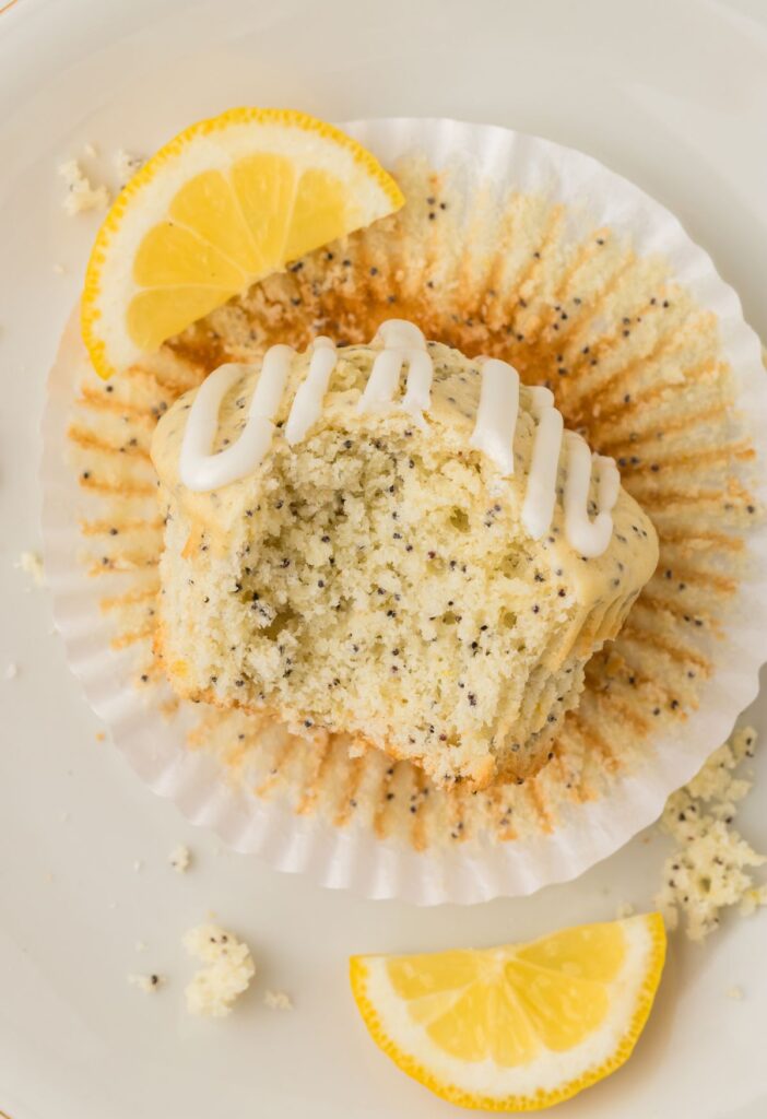 muffin cut in half with lemon beside it