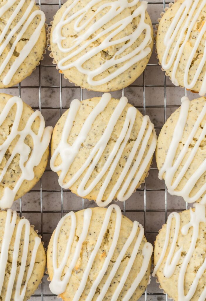 Top view of muffins on a cooling rack