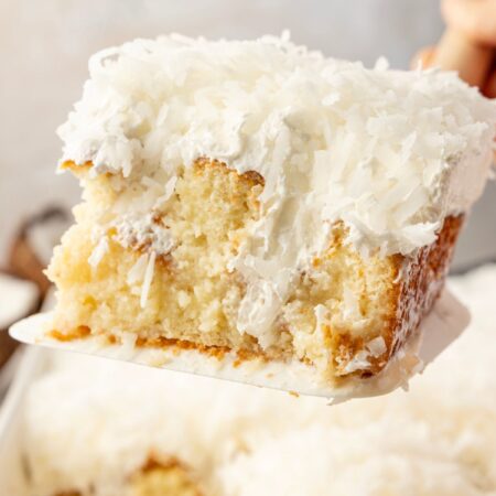 hero image of the coconut poke cake