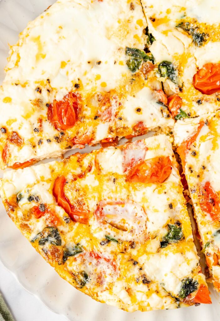 Close view of the cooked frittata with egg whites.