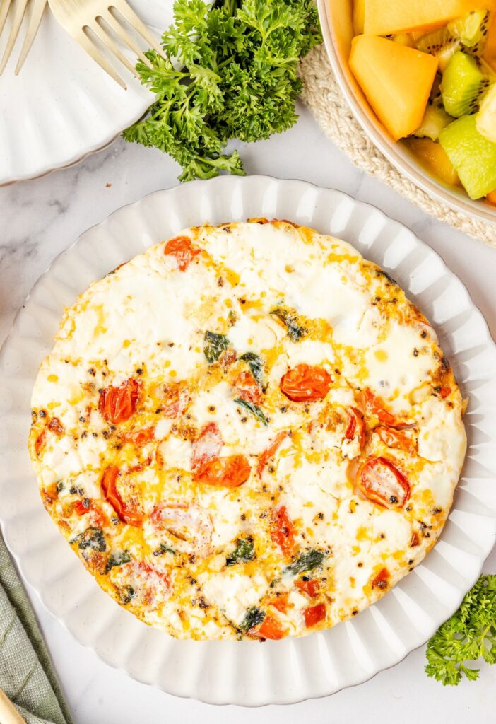 Top view of the egg white frittata on a plate