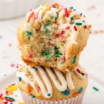 Stack of two muffins with sprinkles