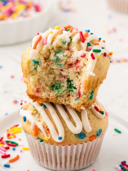 Stack of two muffins with sprinkles