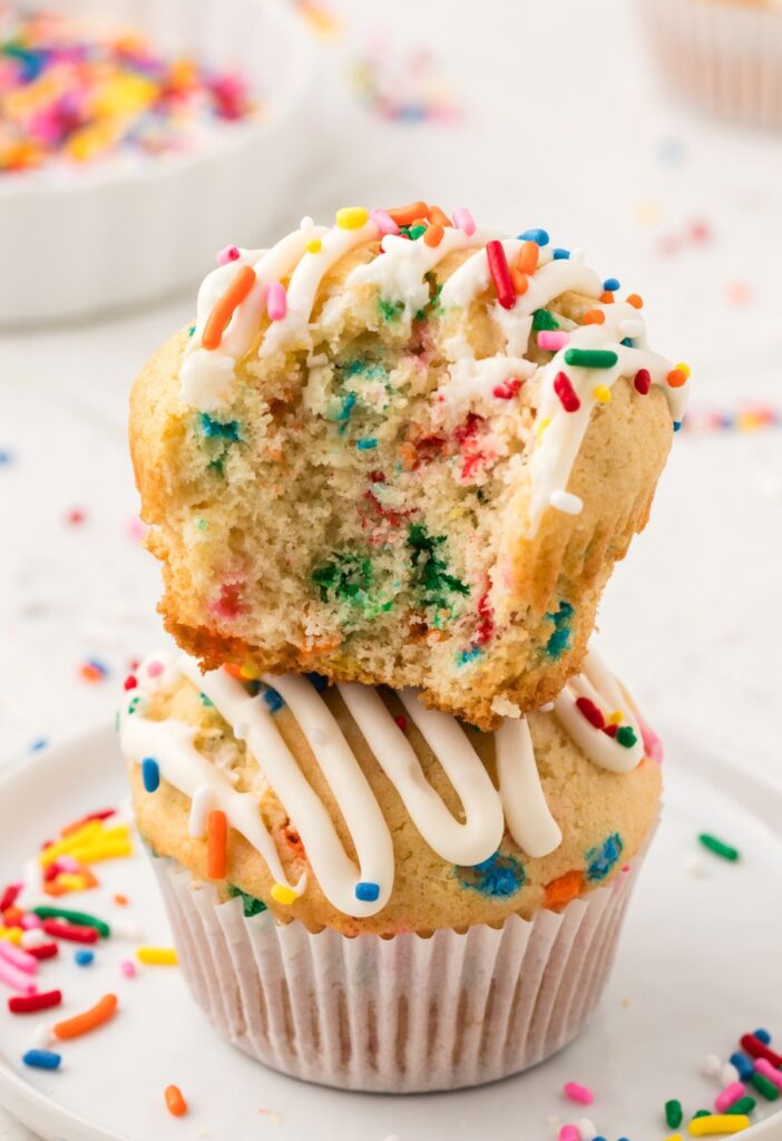 Stack of two muffins with sprinkles