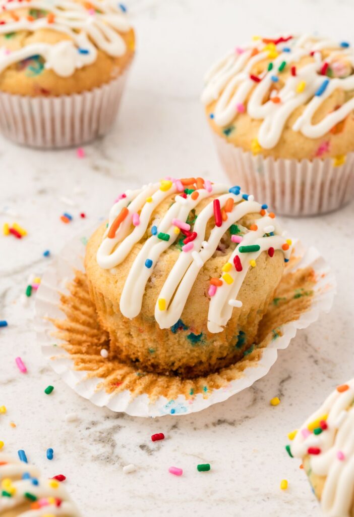 A muffin on a muffin wrapper