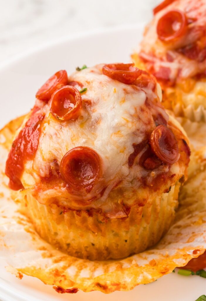 One pizza muffin outside of it's wrapper