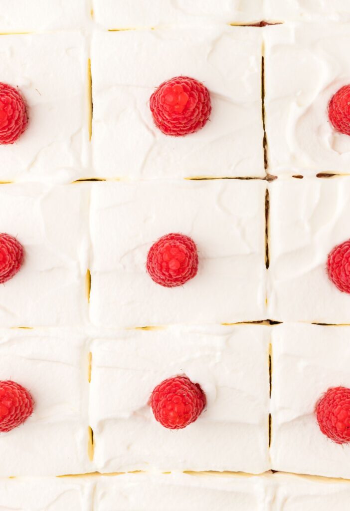 Top view of the top of the poke cake