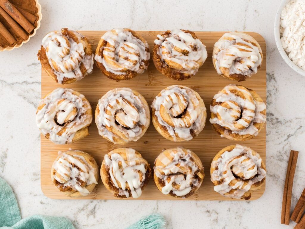 process images showing how to make cinnamon roll muffins