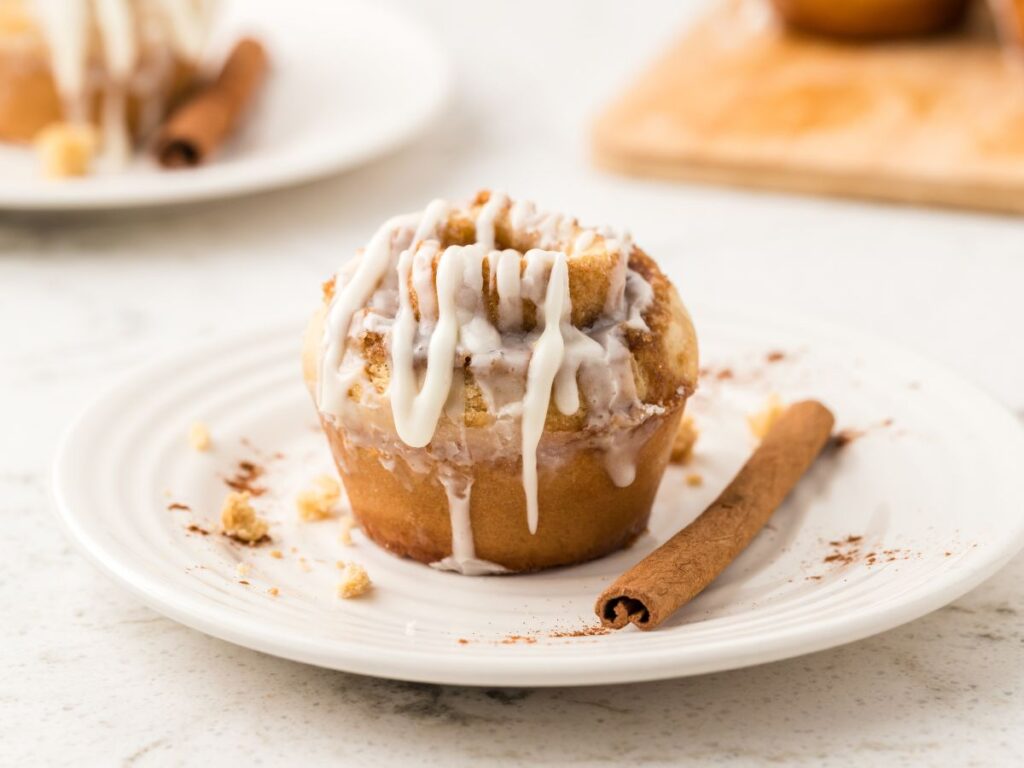 process images showing how to make cinnamon roll muffins
