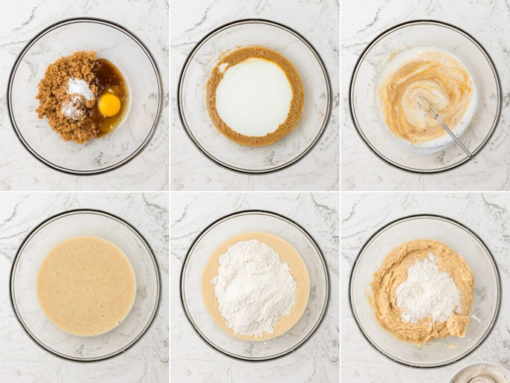process images showing how to make cinnamon roll muffins