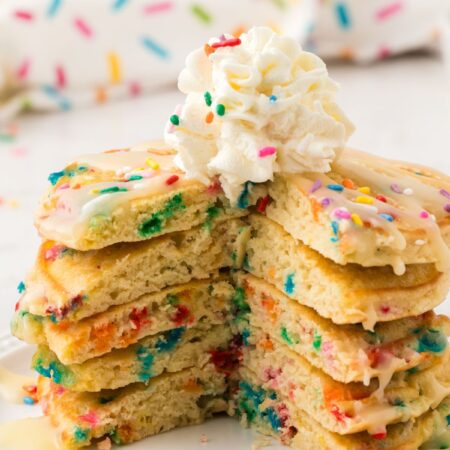 Stack of pancakes that have been cut into