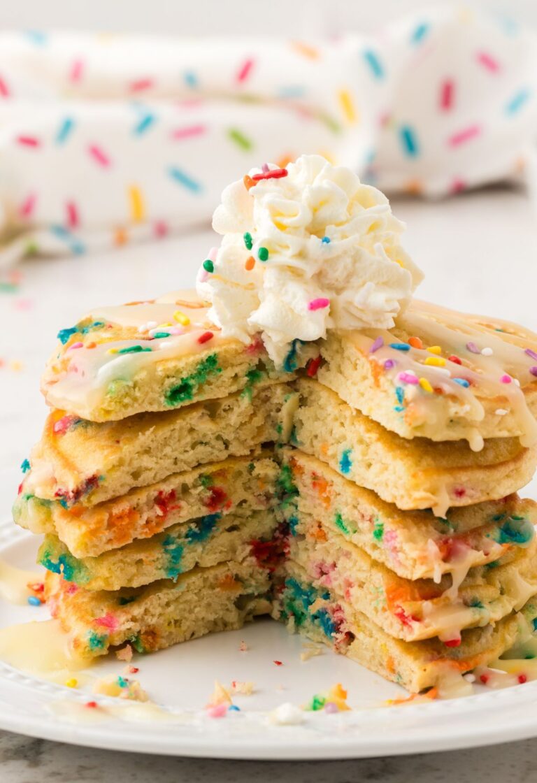 Stack of pancakes that have been cut into