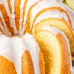 Close up of the sliced bundt cake made with 7up soda.