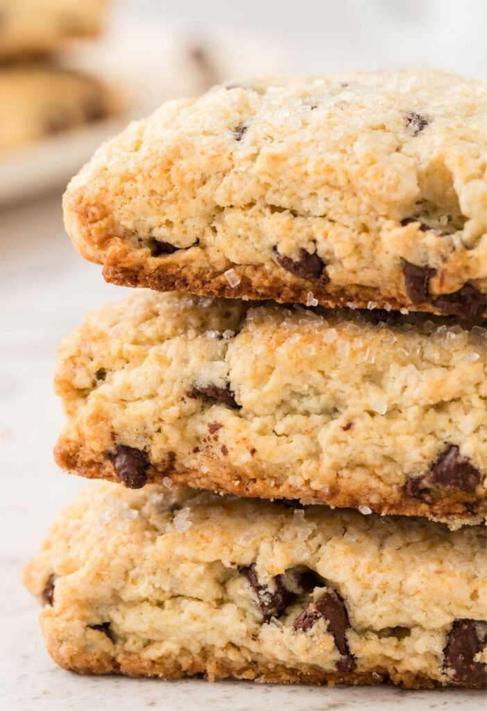 Stack of three chocolate chip scones