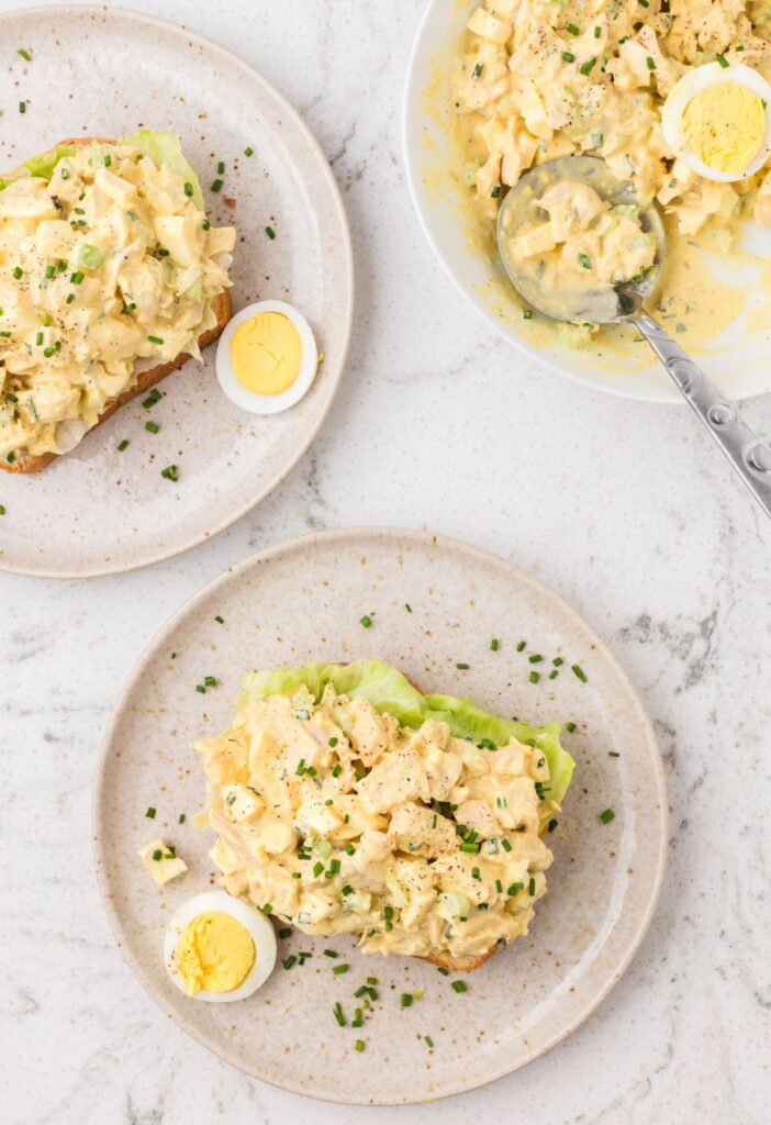 Top view of the bowl of chicken salad