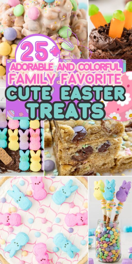A image with several colorful and cute Easter recipe on it.