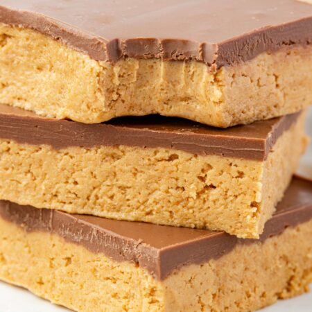 Stack of peanut butter no bake bars