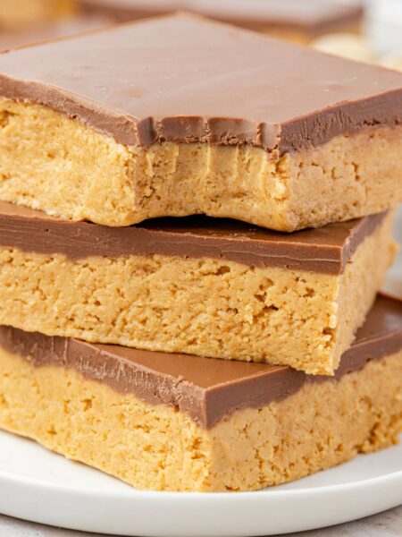 Stack of peanut butter no bake bars
