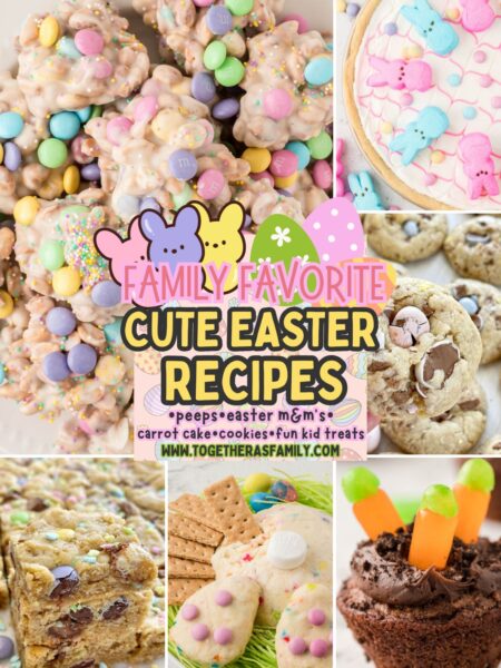 A image with several colorful and cute Easter recipe on it.