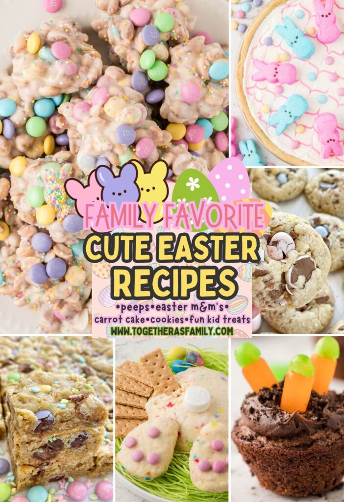 A image with several colorful and cute Easter recipe on it.