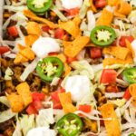 View of the baked casserole inside a white casserole dish