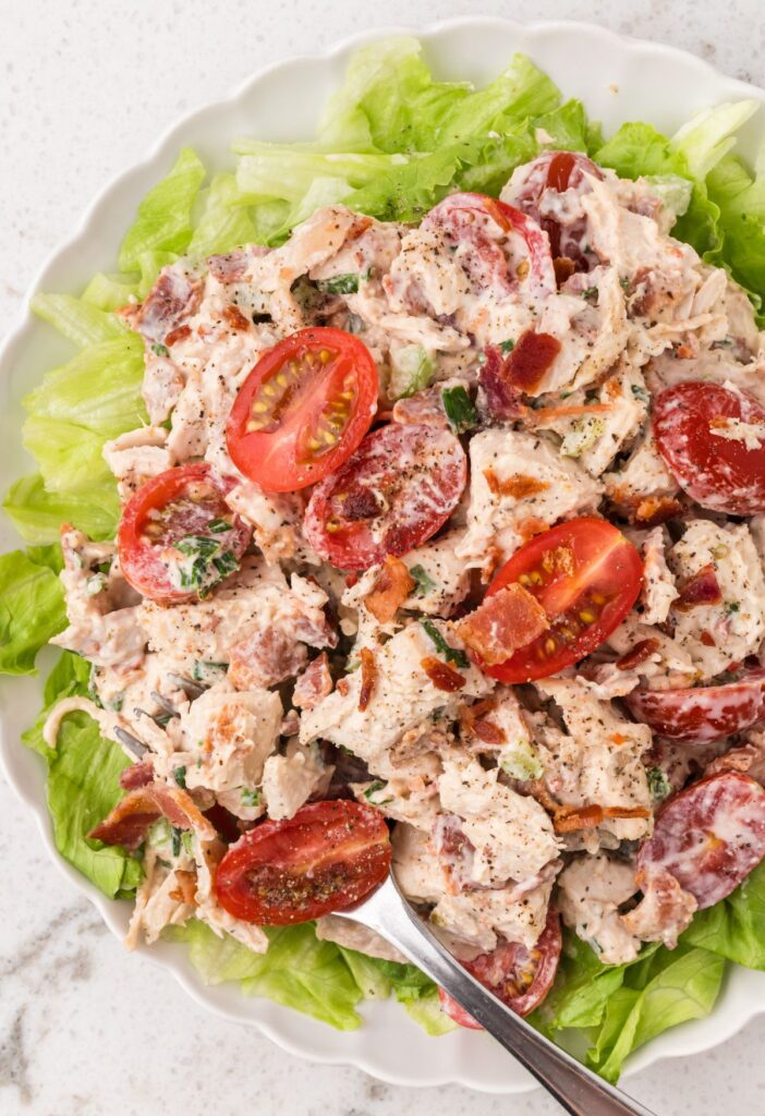 Chicken salad on a lettuce leaf