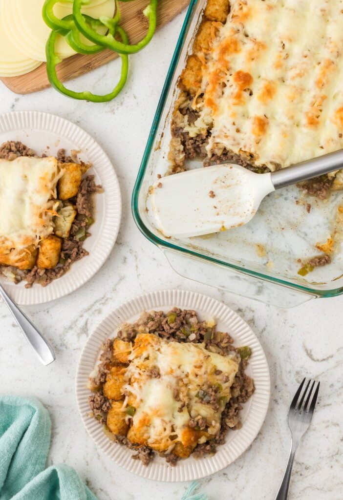 Overhead pic of the tater tot casserole