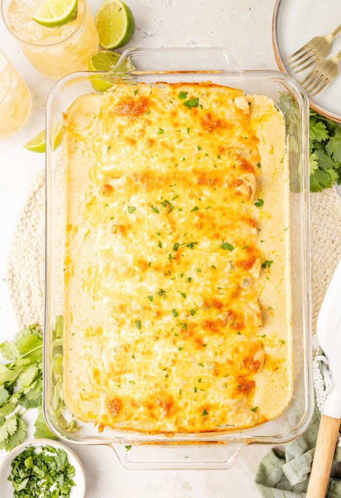 Top view of the pan of enchiladas