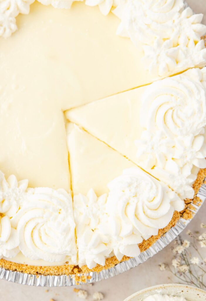 Top view of the sliced cheesecake