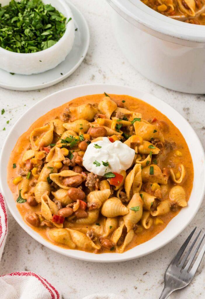 A serving of the taco pasta