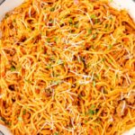 Overhead pic of the pot of spaghetti