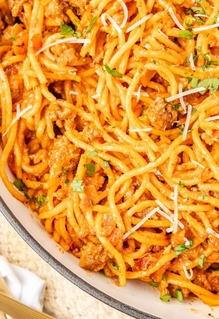 Hero image of the pot of cooked spaghetti