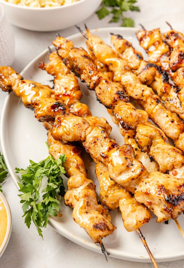 Chicken skewers with bang bang sauce