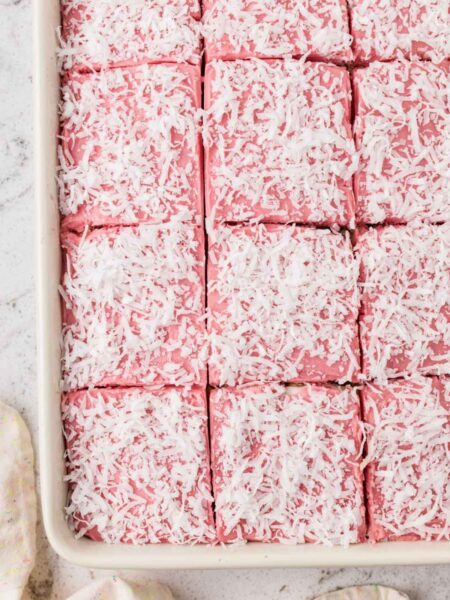 Top of the cake cut into slices