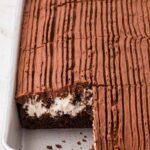 A cake pan with the copycat zingers cake in it