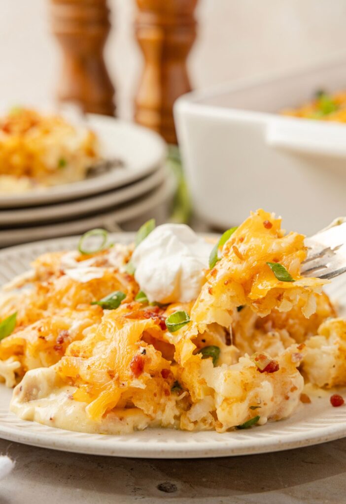 serving of the tater tot casserole on a white plate