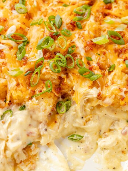 Close up of the casserole dish and creamy sauce