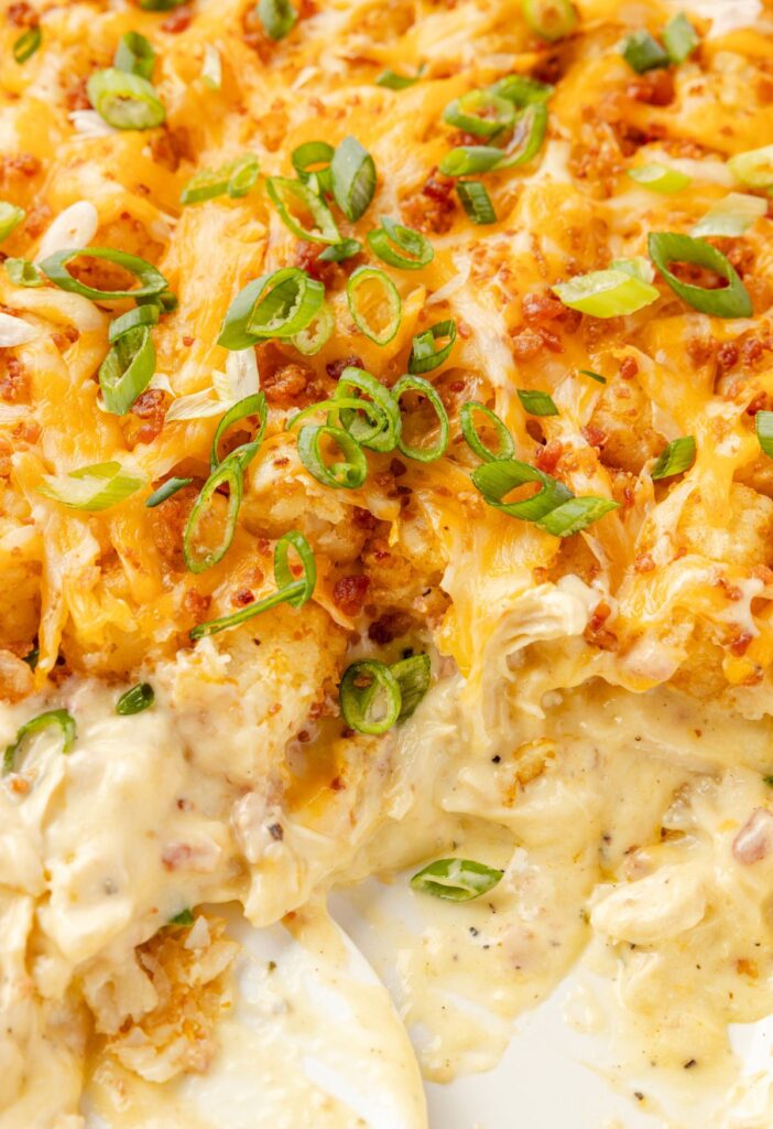 Close up of the casserole dish and creamy sauce