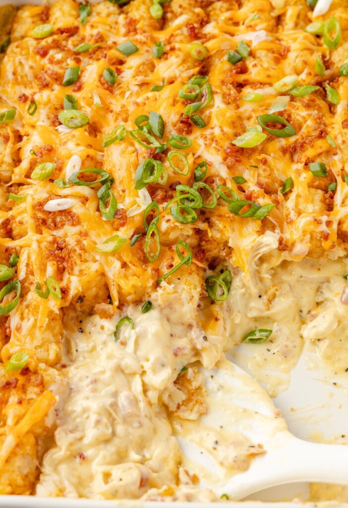 inside of the casserole with a serving spatula.