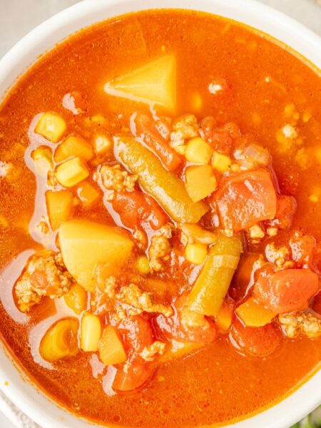 A bowl of hamburger soup