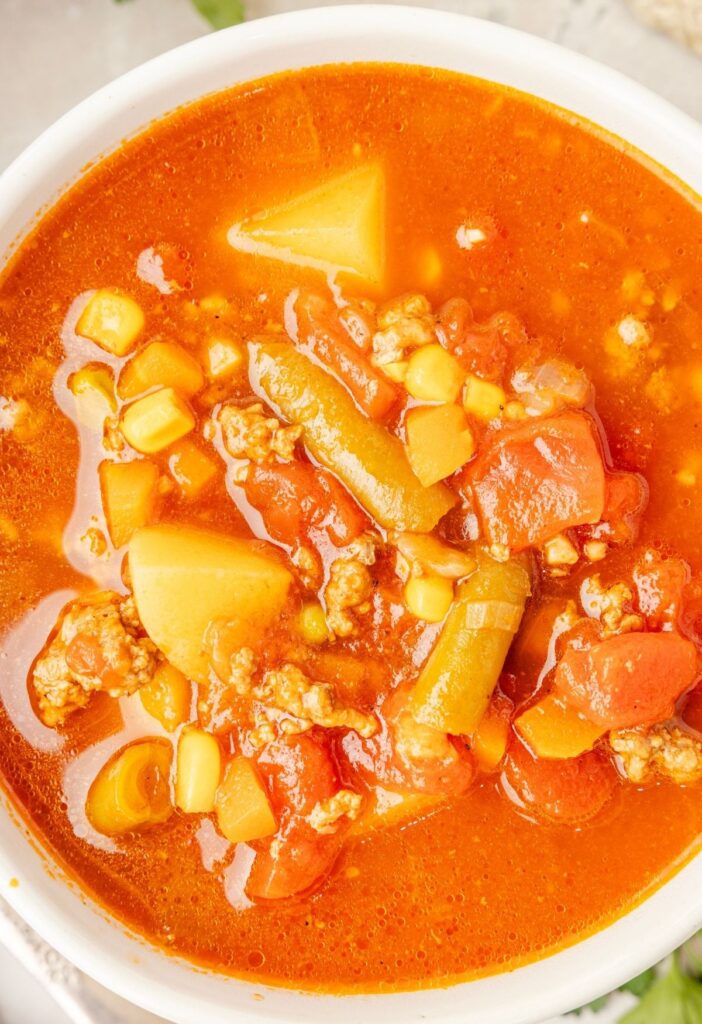 A bowl of hamburger soup