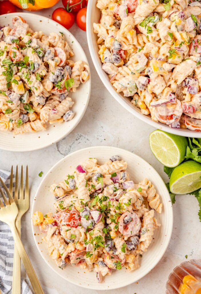Overhead pic of the pasta salad